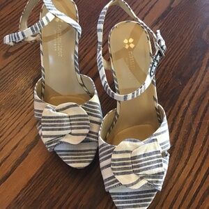 Navy and cream stripe heels